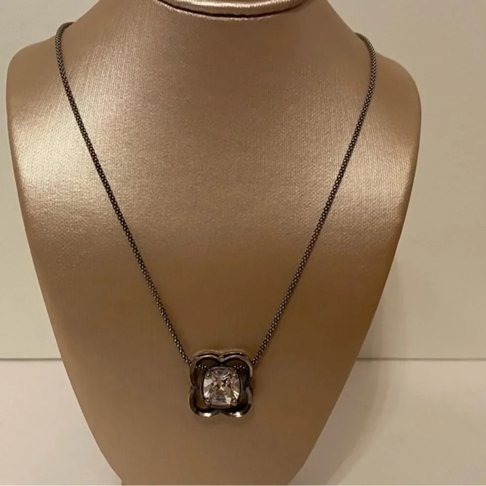 SILPADA NECKLACE STERLING SILVER 925 POPCORN CHAIN 16” CZ FLOWER PENDANT N1411 - Picture 4 of 11